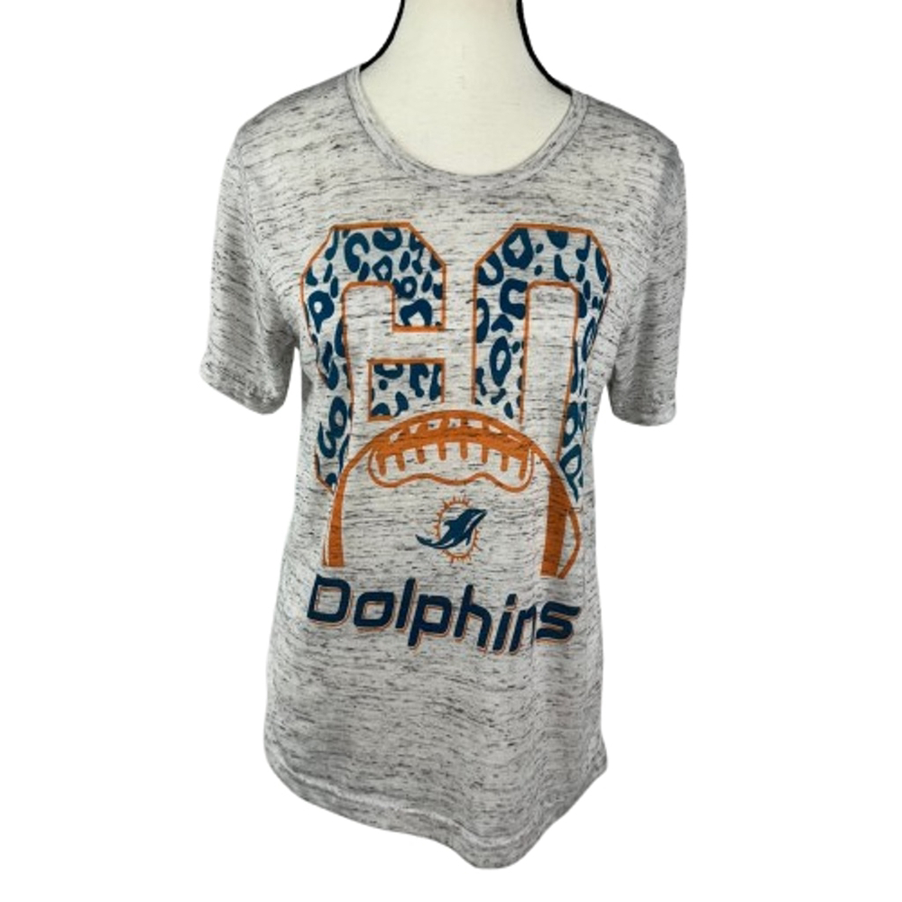 Miami Dolphins Bella + Canvas T-Shirt Womens Small Gray Football Graphic Logo